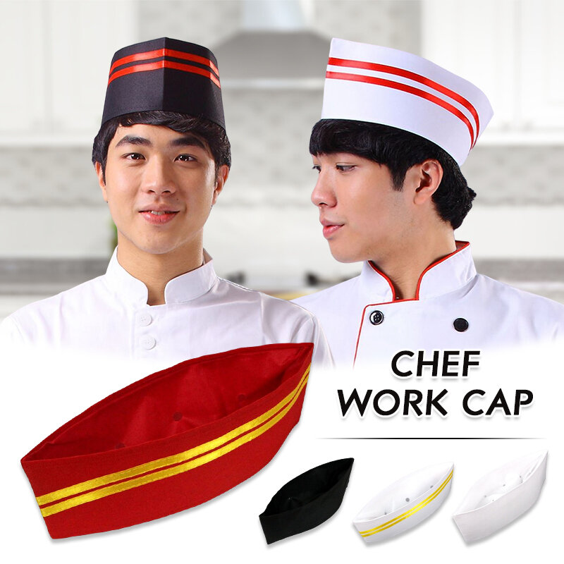 10pcs Big Sale! Cooking Chef Hat Hotel Kitchen Baker Japanese Sushi Hat Catering Working Waiter Cap Striped Hats Unisex Boat Cap
