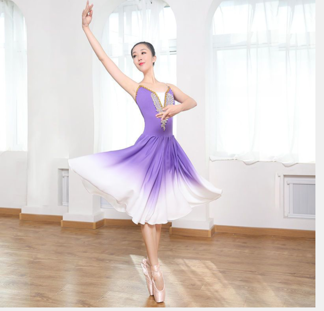 Long Adult Women Children Ballet Tutu Dress Gradient Modern Dance Costumes Performance Ballerina Chiffon Ballet Dress