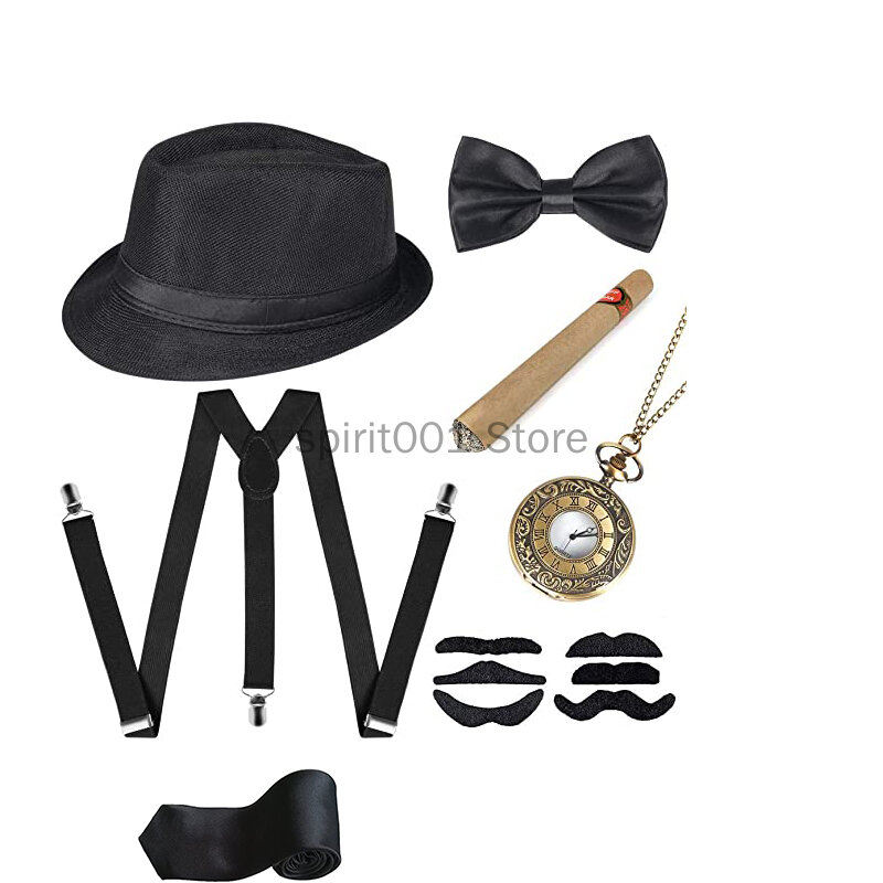 New Party Adult Boys Accessory 1920S Mens Great Gatsby Accessories Set Roaring 20s 30s Retro Gangster Costume