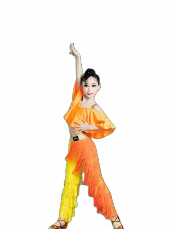 1set/lot Children Tassel Latin Dance costumes Girls National Standard modern dancing Tassel Pants and top
