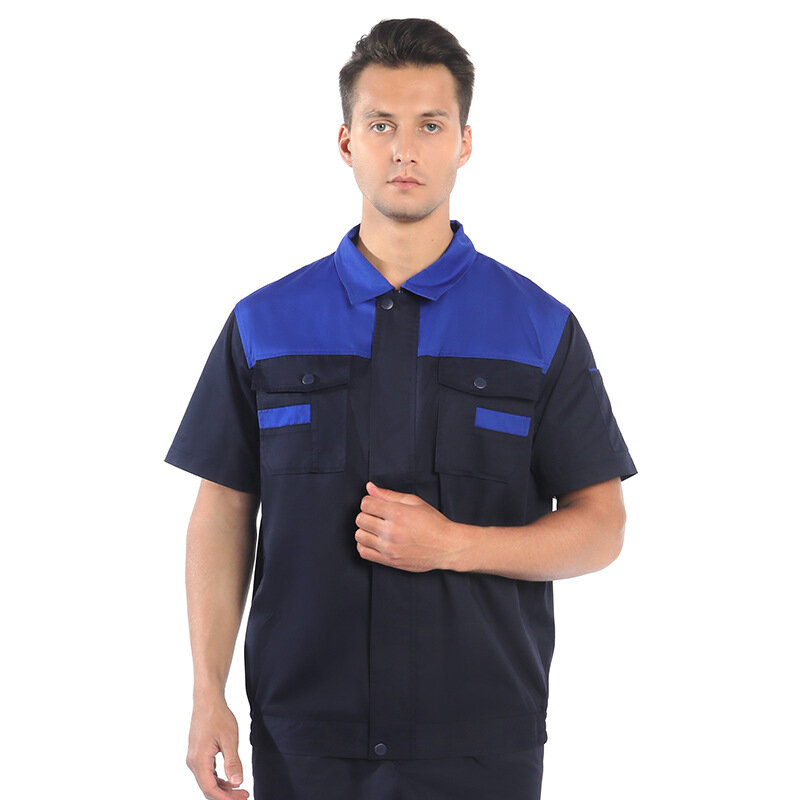 Summer Men Work Clothing Contrast Color Short Sleeves Fashion Breathable Workshop Uniform Thin Working Coverall Auto Repair Suit
