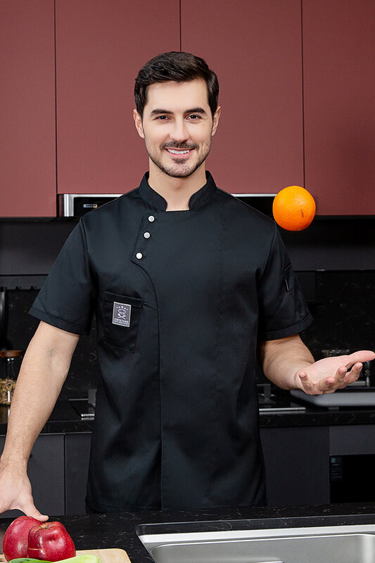 Unisex Kitchen Chef Coat Short Restaurant Uniform Shirt Service Bakery Breathable Double Breasted Chef Dress Chef Jackets apron