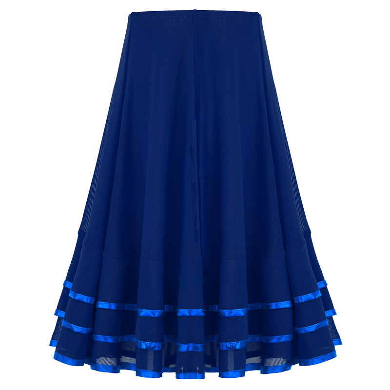 Girl's Skirt Elastic Waistband Tiered Mesh Kids Belly Dance Skirt for Dancing Competition Ballroom Latin Dance Flamenco Skirt