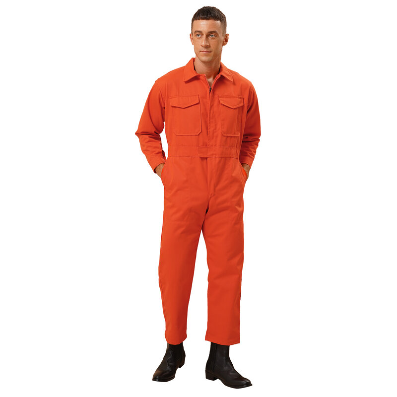 Mens Zip-Front Coverall Flame Work Coverall Jumpsuit Long Sleeve Resistant Multiple Pockets for Routine Work Halloween Cosplay