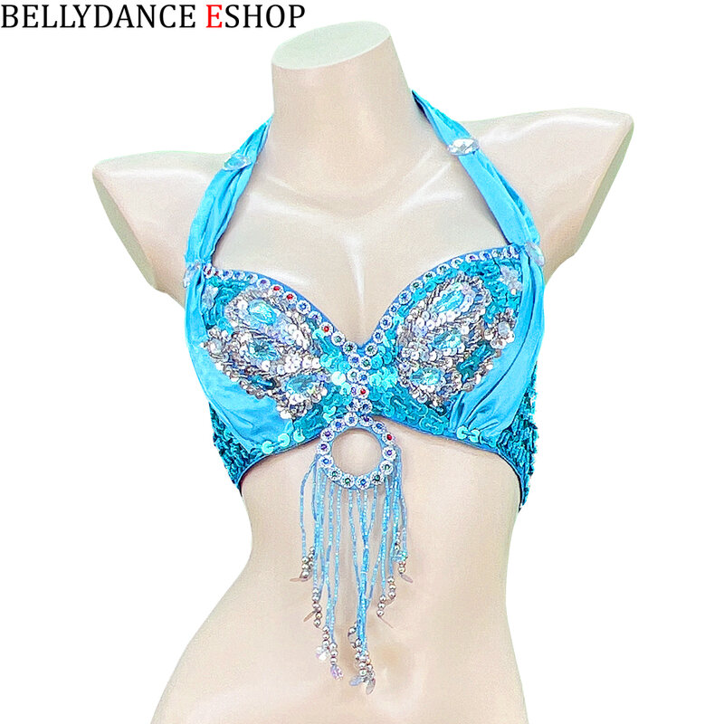 New Sequins Tassels Halter Bra Belly Dancing Bra Tops Belly Dance Performance Bra For Women's Club Party Festival Rave Sexy Crop
