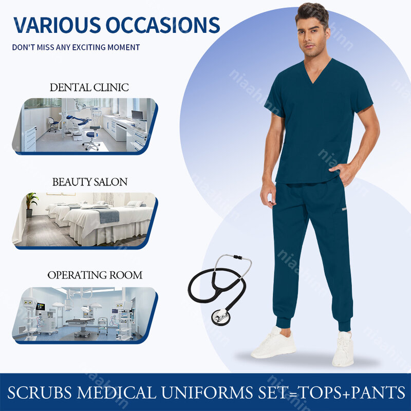High Quality Nursing Scrubs Uniforms Dentistry Sets Hospital Uniforms Scrubs Suit for Women and Men Pet Grooming Working Clothes