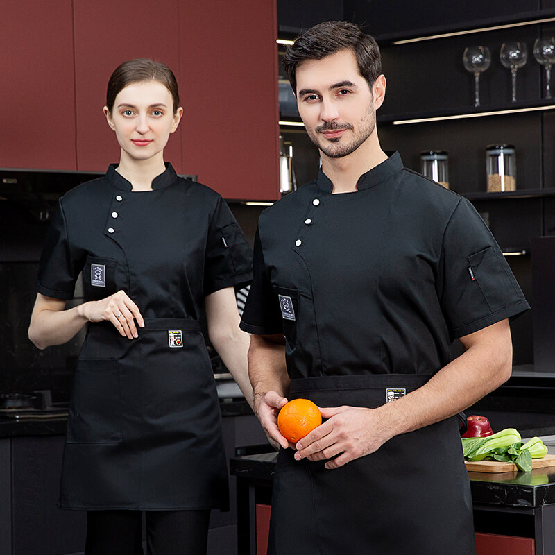 Unisex Kitchen Chef Coat Short Restaurant Uniform Shirt Service Bakery Breathable Double Breasted Chef Dress Chef Jackets apron