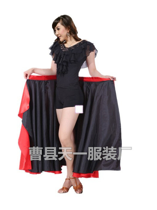 Performance Dancing Clothing Women Red Black Hook Loop Spanish Flamenco Skirt Plus Size Female Gypsy Girls Satin Silk Dress