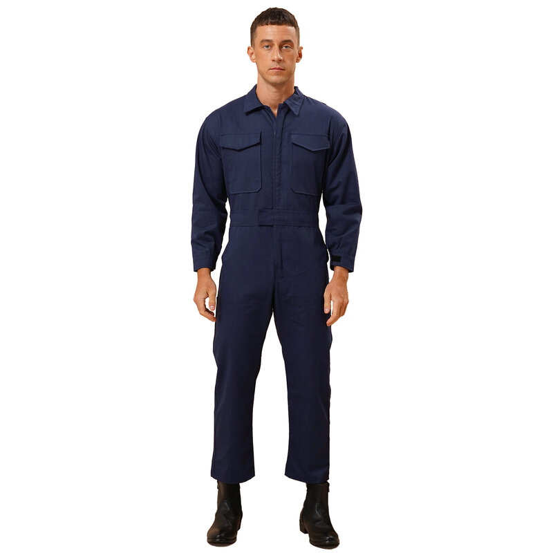 Mens Coverall Flame Work Coverall Jumpsuit Long Sleeve Zip-Front Resistant Multiple Pockets for Routine Work Halloween Cosplay