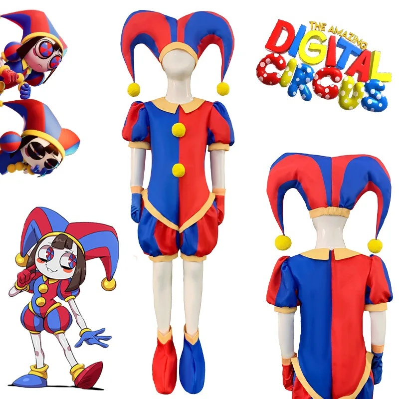 The Amazing Digital Circus Pomni Cosplay Costume Uniform Jumpsuit Hat Bodysuit Human for Adult Kids Costume Cartoon Cos