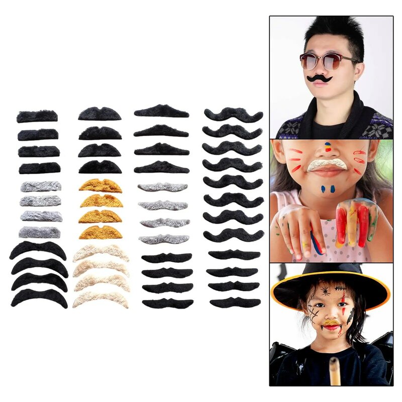 Pegatinas de barba peluda para niños y adultos, bigote falso, 48 piezas, suministros de fiesta, mascarada de Halloween, accesorios de fotografía