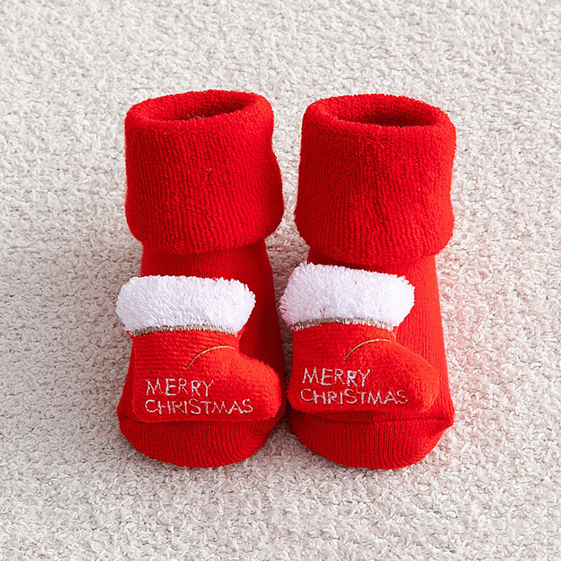 Chaussettes de Noël pour bébé, wapiti rouge, père Noël, arbre de Noël, cloche, bottes en forme de décoration, accessoires de fête, hiver, épaissir, chaud