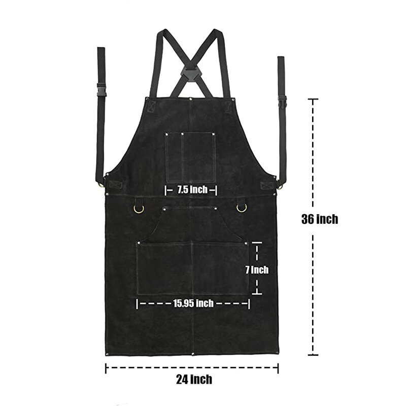 Leather Welding Apron Heat Flame-Resistant Heavy Duty Work Forge Apron With 6 Pockets 42Inch Large