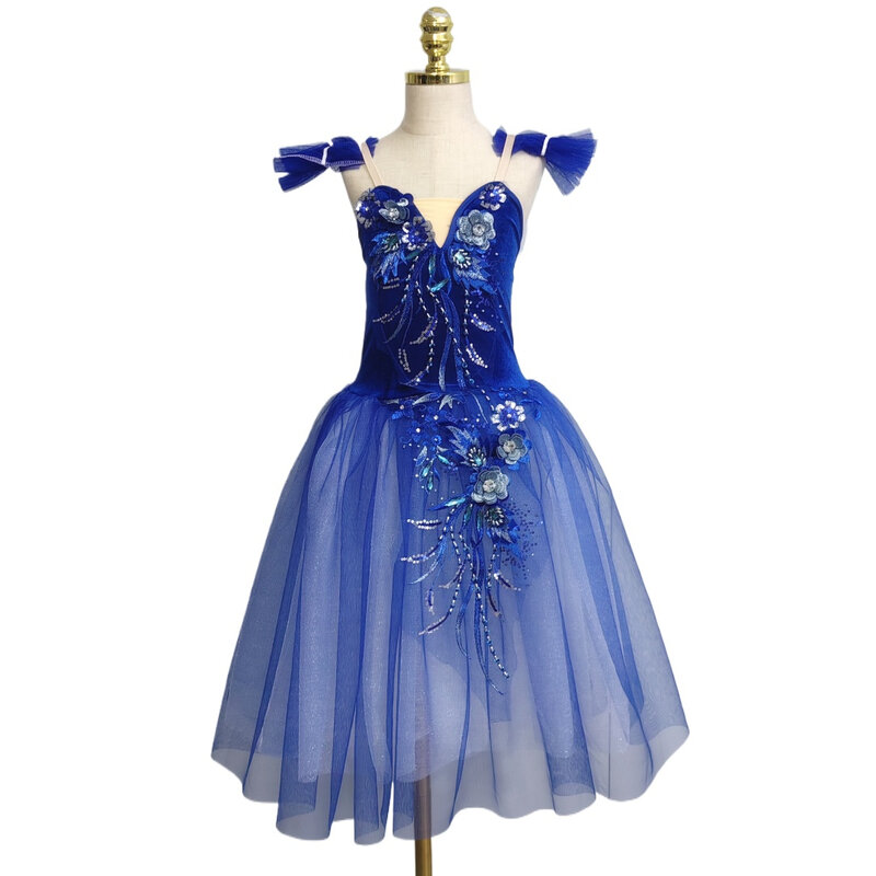 Faldas de tutú de Ballet azul, vestido de flores 3d, disfraces de actuación, Princesa, práctica de baile, vestido romántico largo