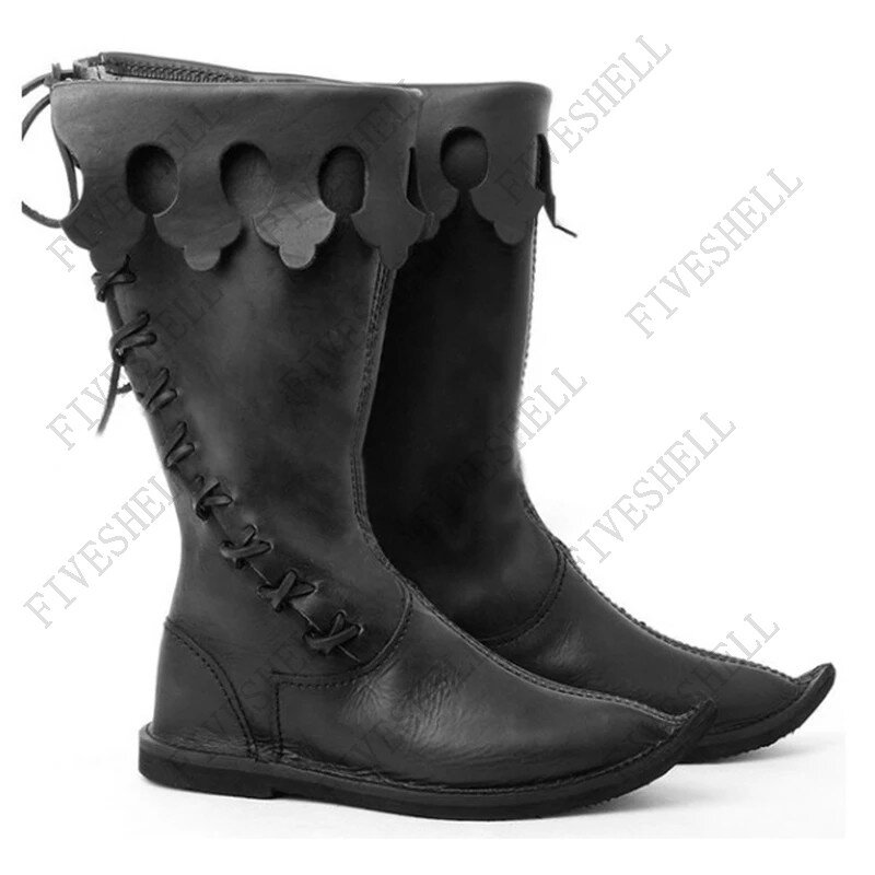 2023 Medieval PU Leather Renaissance Ankle Boots Gothic Officer Men Shoes Viking Pirate Boots Halloween cosplay shoes