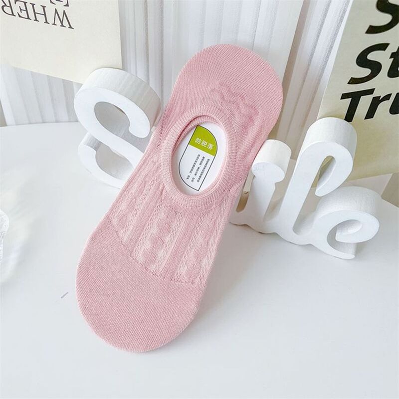 Summer Solid Color Cotton Boat Socks Women Socks Slippers Hollow Mesh Invisible Socks Absorb Sweat Shallow Mouth Socks