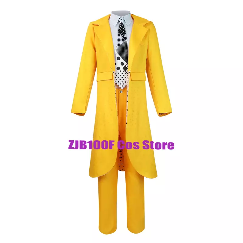 Carrey Cosplay Uniform Anime Costumes Yellow Trench Hat Suit Halloween Carnival Party Jim Clown Outfits Mask for Men