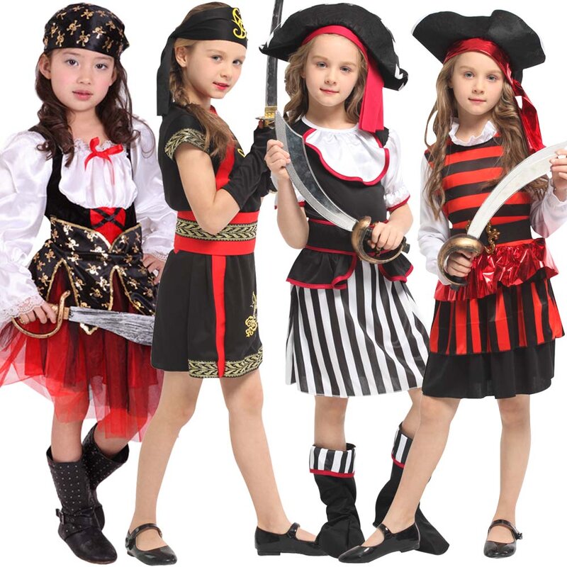 Kinder Piraten Kostüm Fantasie Cosplay Kleidung mit Kopf bedeckung Mädchen Geburtstag Karneval Party Kostüm keine Waffe
