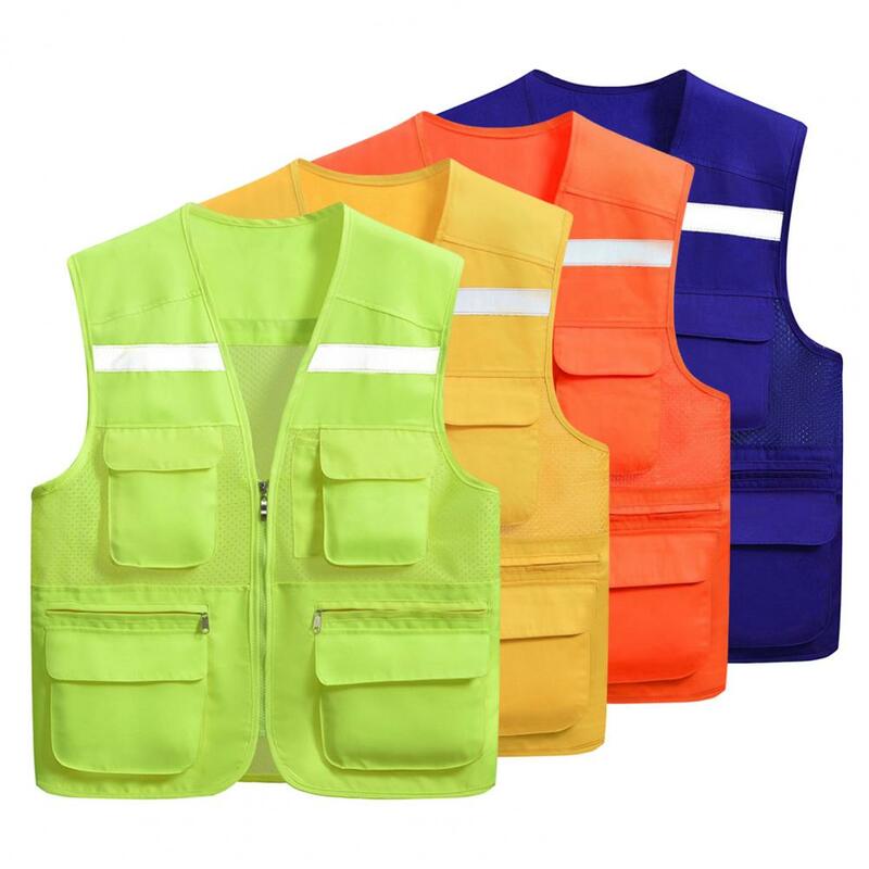Stylish Vest Jacket Anti-pilling Multi Pockets Thin Reflective Night Safety Waistcoat  Vest Coat Safe