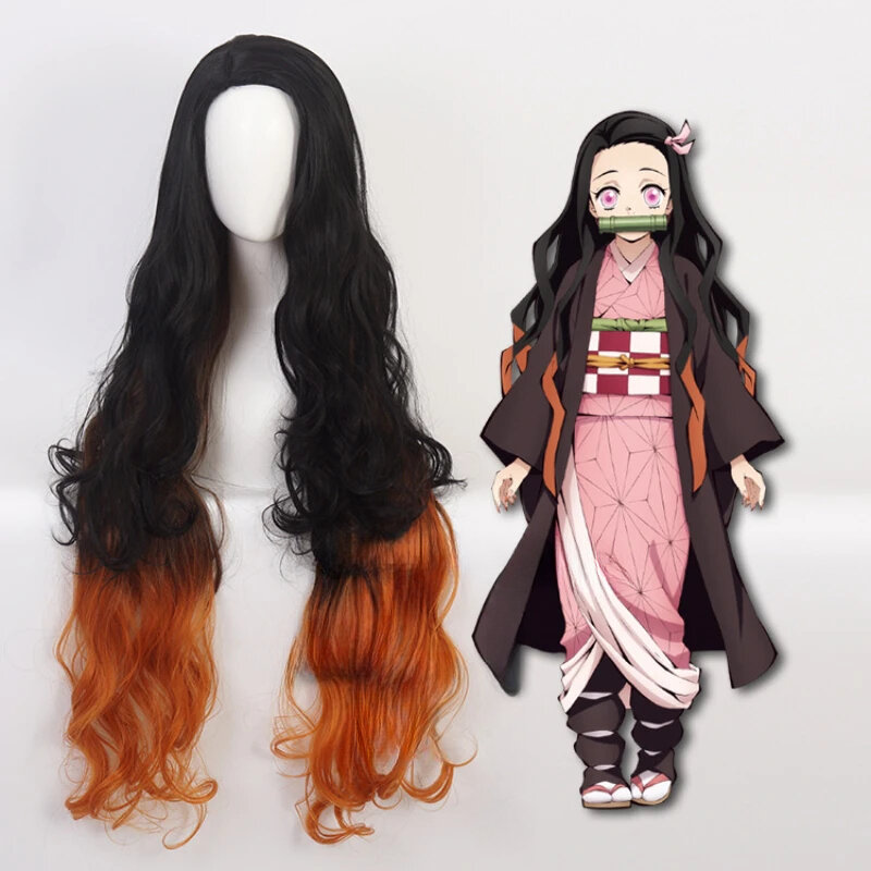 bilibili Anime Demon Slayer Kimetsu No Yaiba Kamado Nezuko Cosplay Costume Women Kimono Wig Halloween Carnival Outfit Suit