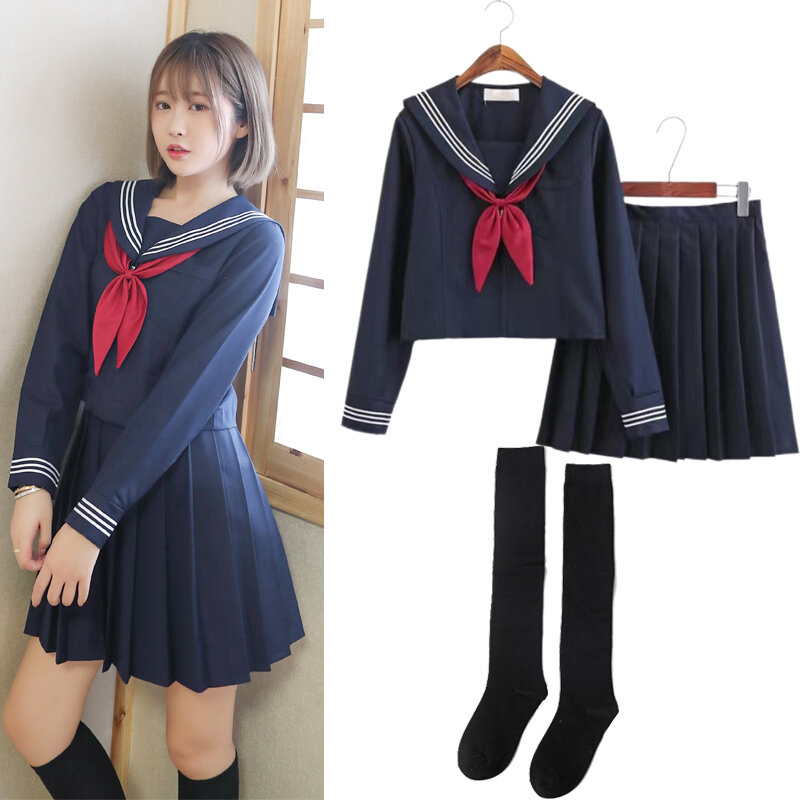 Basic style Japanese School Uniform College High School Girls Student Uniforms Sailor Suit White Tops Pleated Skirt Plus XXXXXL