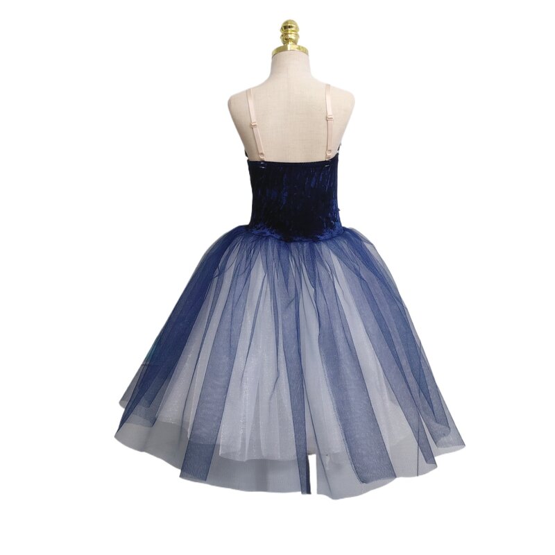 تنورات توتو الباليه الأزرق لممارسة رقص الأميرات ، فستان رومانسي طويل ، أزياء الأداء