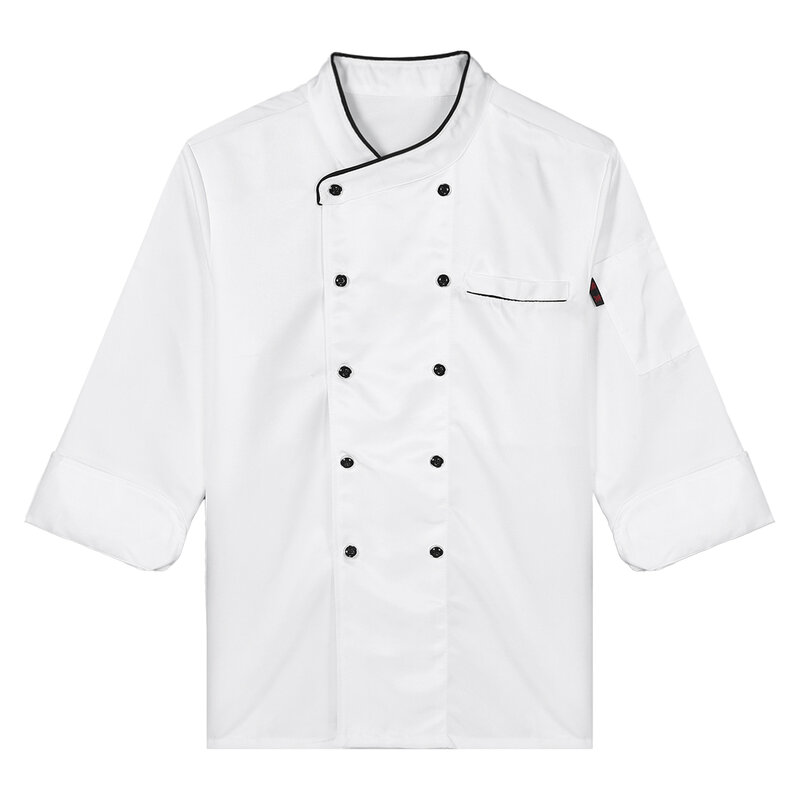 Mens Womens Unisex Chef Coat Kitchen Work Uniform Double-Breasted Cooks Jacket with Hat for Canteen Restaurant Hotel Bakeshop