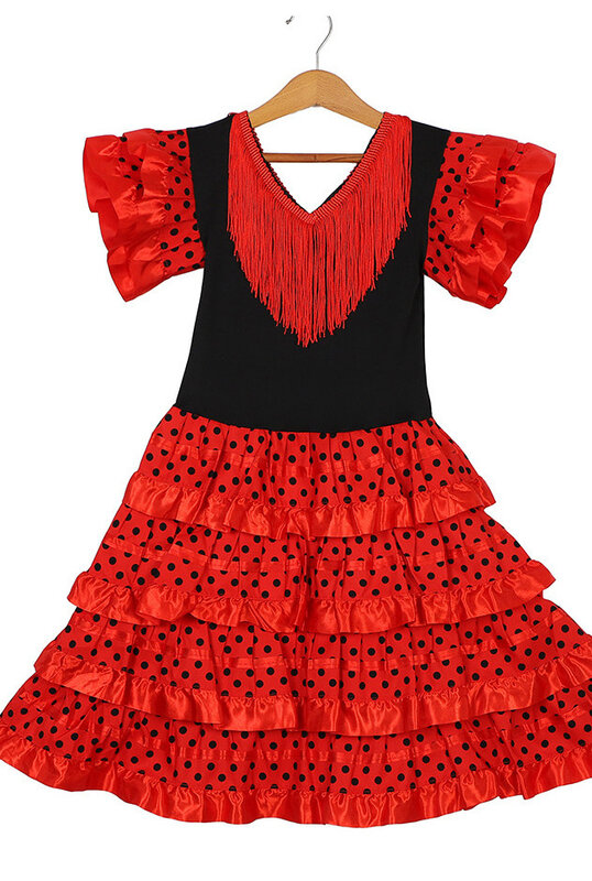 Halloween Costume Sevillanas Girls' Dress Traditional Spanish Flamenco Dance Dress April Seville Fair Performance Dance