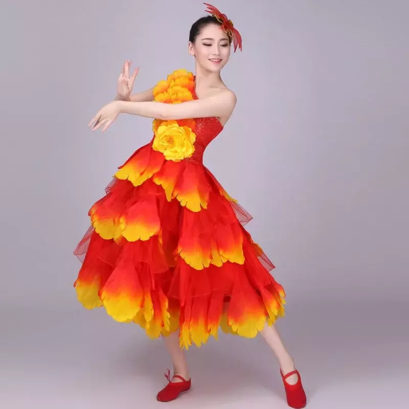 Bullfight Floral Spanish Belly Dance Dress for Women Skirt Long robe Flamenco fille Skirts Red Flamenco Dresses for Girls