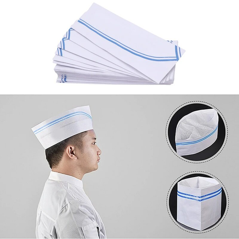 40pcs Disposable Paper Paper Chef Hats Lightweight Headgear Simple Head Kitchen Accessories for Cooks Blue