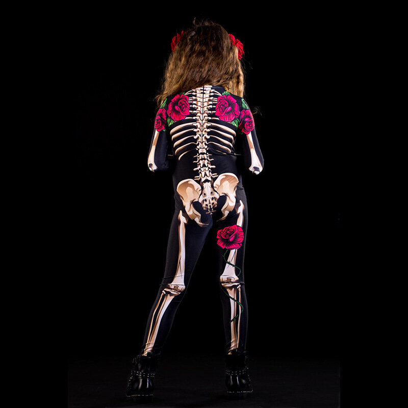 Halloween Adult Sexy Women Scary Ghost Costume Rose Skeleton Sexy Devil Jumpsuit Kids Baby Girl Carnival Party Day of The Dead