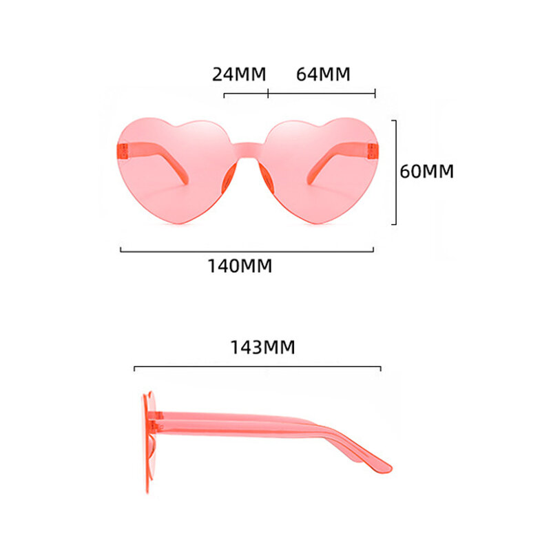 New In Heart Loving Sunglasses for Women Jelly Color Frameless Heart Shaped One-piece Glasses Dazzling Color Glasses