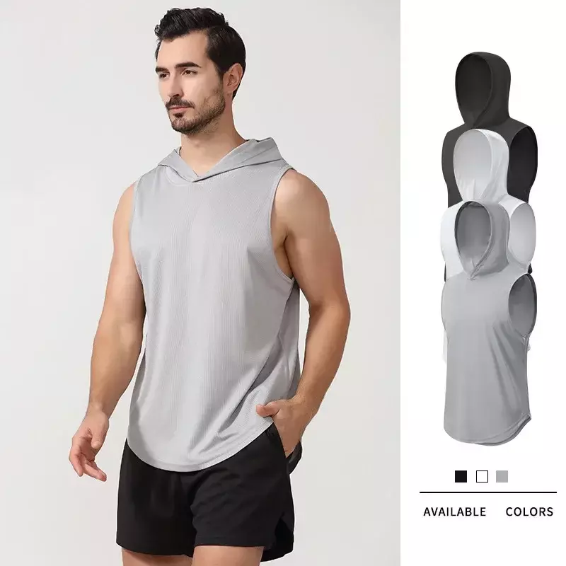 Summer Men Hooded Tank Tops Solid Short Sleeve Military Vest Gym Slim Male Fitness Tank Vest Sports Tee Top Men Clothing New