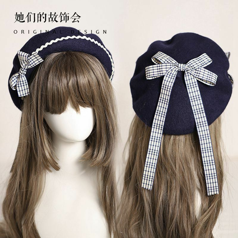 Beret Japanese new cute bow girl JK uniform accessories Lolita accessories