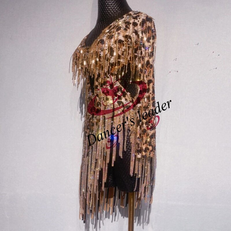 Latin Dance Dress for Women Children's Customized Sexy Leopard Print Cha Tango Stage Costume Adult Ballroom Competition Costume