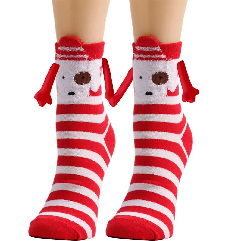 Chaussettes de dessin animé en coton Harajuku Mains tenant les mains, attraction magnétique, drôle, mignon, couple, cadeaux de Noël, 1 paire