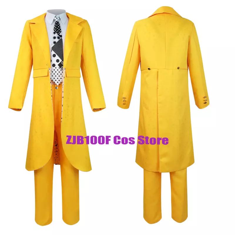 Carrey Cosplay Uniform Anime Costumes Yellow Trench Hat Suit Halloween Carnival Party Jim Clown Outfits Mask for Men