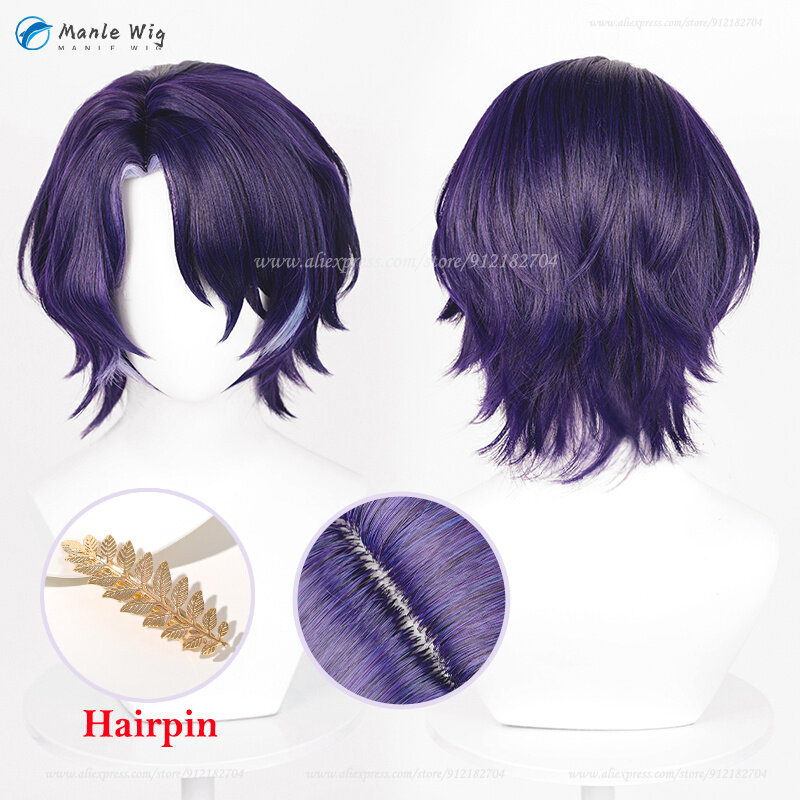 DrRatio peruka do cosplay 33cm krótkie fioletowe podkreśla skórę głowy Dr Ratio Anime Cosplay włosy żaroodporne peruki syntetyczne peruka na Halloween