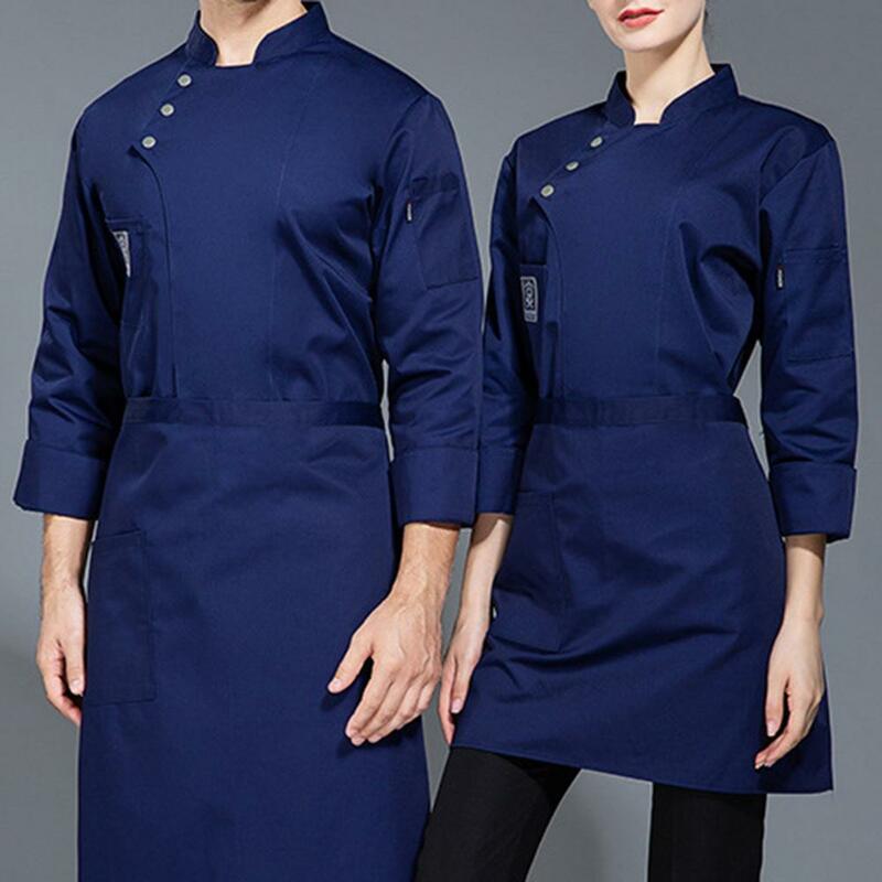 Men/Women Chef Uniform Stand Collar Single-breasted Pocket Restaurant Uniform Waterproof Anti-dirty Bakery Food Chef Tops