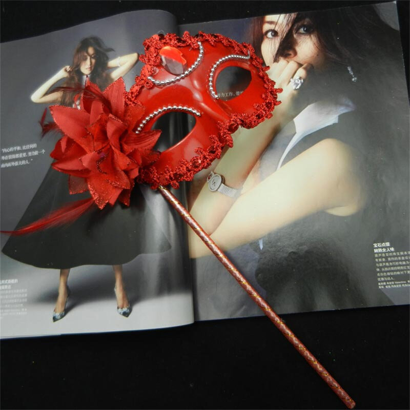 Halloween Party Women Mask with Holding Stick Evening Prom Masquerade Mask Stage Cosplay Props Female Venetian Half Face Cover