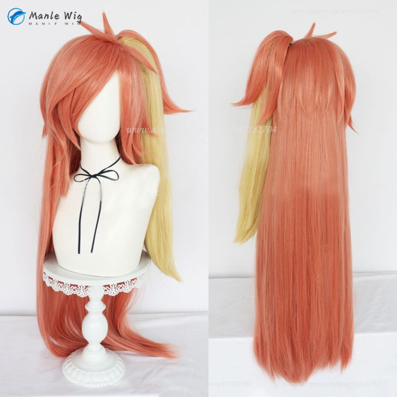 Anime Hotel Cherri Bomb Cosplay Wig Long Orange Brown Dark Gold With Ponytail Clip Hair Heat Resistant Synthetic Wigs + Wig Cap