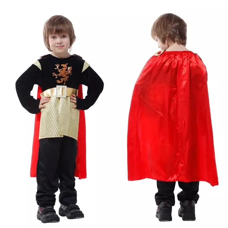 Kids Boys Royal Warrior Knight Costumes Soldier Children Medieval Roman Attached Cape Carnival Party No Weapon