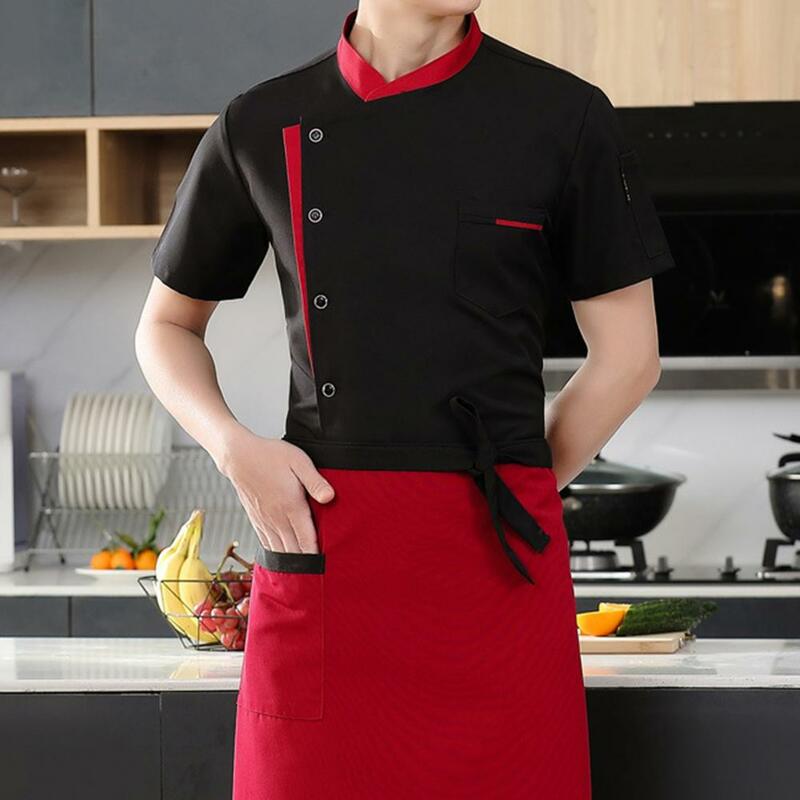 Breathable Chef Suit Professional Hotel Kitchen Chef Uniform Set with Stand Collar Apron Hat Short Sleeve Shirt for Restaurant