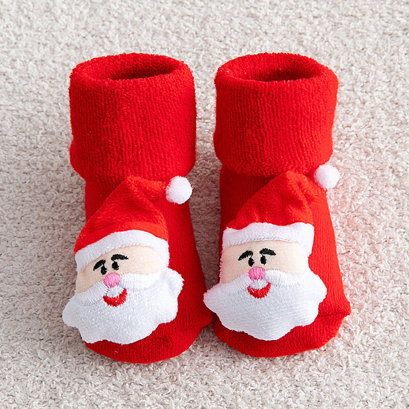 Christmas Baby Socks Red Elk Santa Claus Xmas Tree Bell Boots Shaped Decoration Party Accessories Winter Thicken Warm Sock