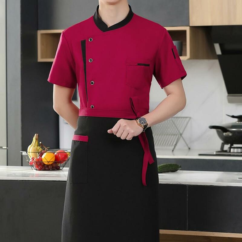 Breathable Chef Suit Professional Hotel Kitchen Chef Uniform Set with Stand Collar Apron Hat Short Sleeve Shirt for Restaurant