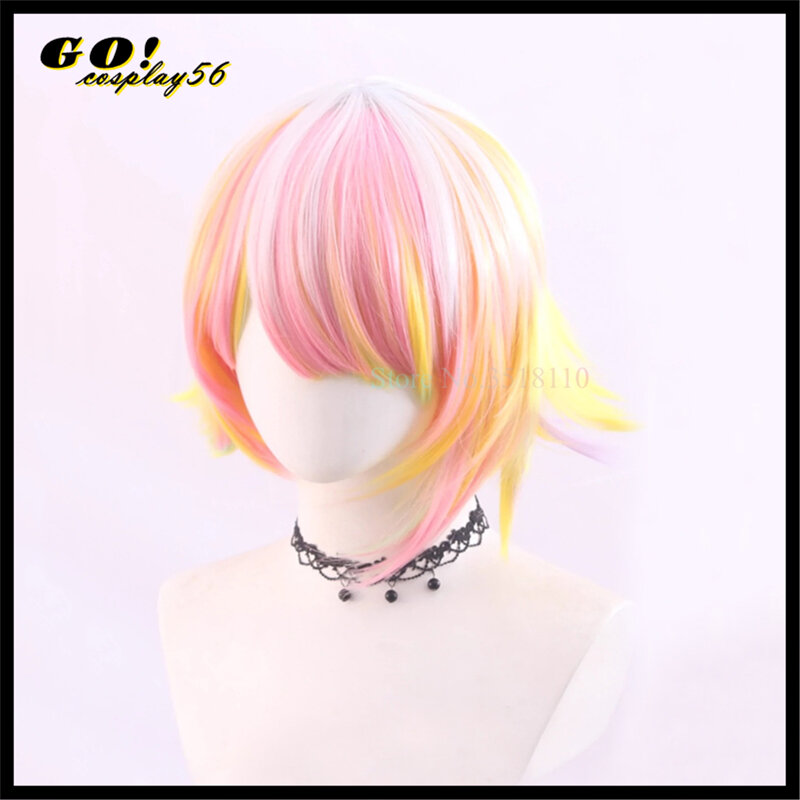 KANTARO peruka do Cosplay włosy w koński ogon mieszane kolory warstwowe różowy żółty zielony gra żywe idole Halloween syntetyczne włosy