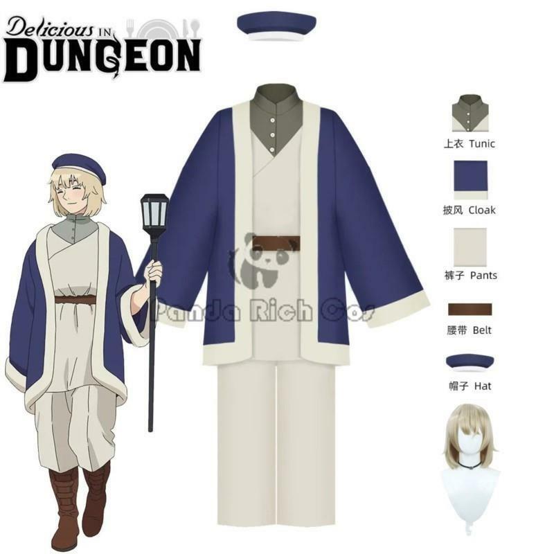 Anime köstlich in Dungeon Falin Touden Cosplay Kostüm Perücke Uniform dunkelblaue Robe Hut Laios Touden Halloween Party Frauen Requisiten