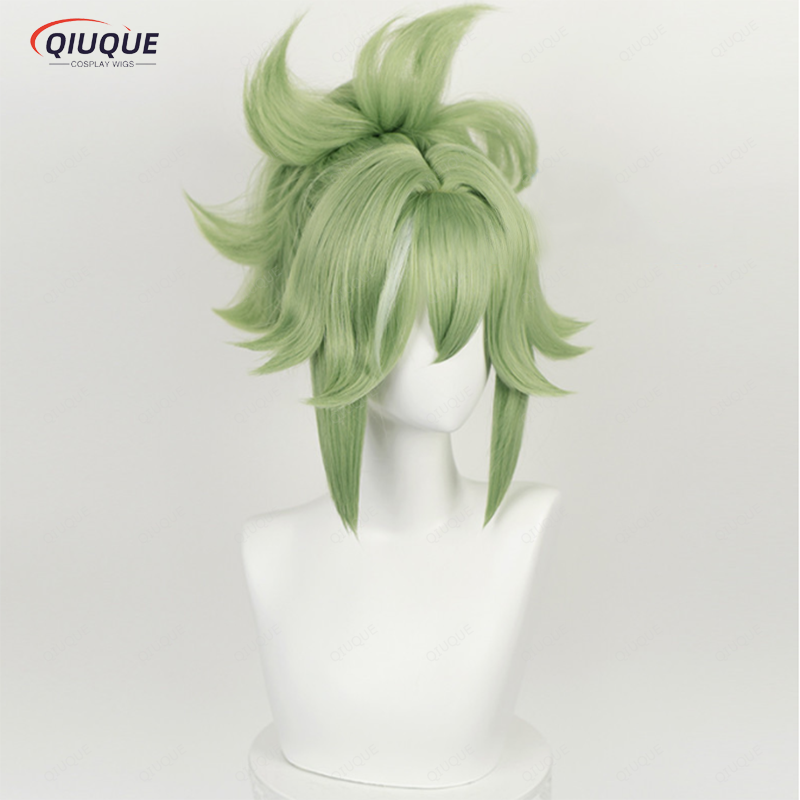 Kuki Shinobu parrucca Cosplay gioco impatto verde chiaro resistente al calore Clip di capelli sintetici parrucche coda di cavallo + parrucca Cap + maschera