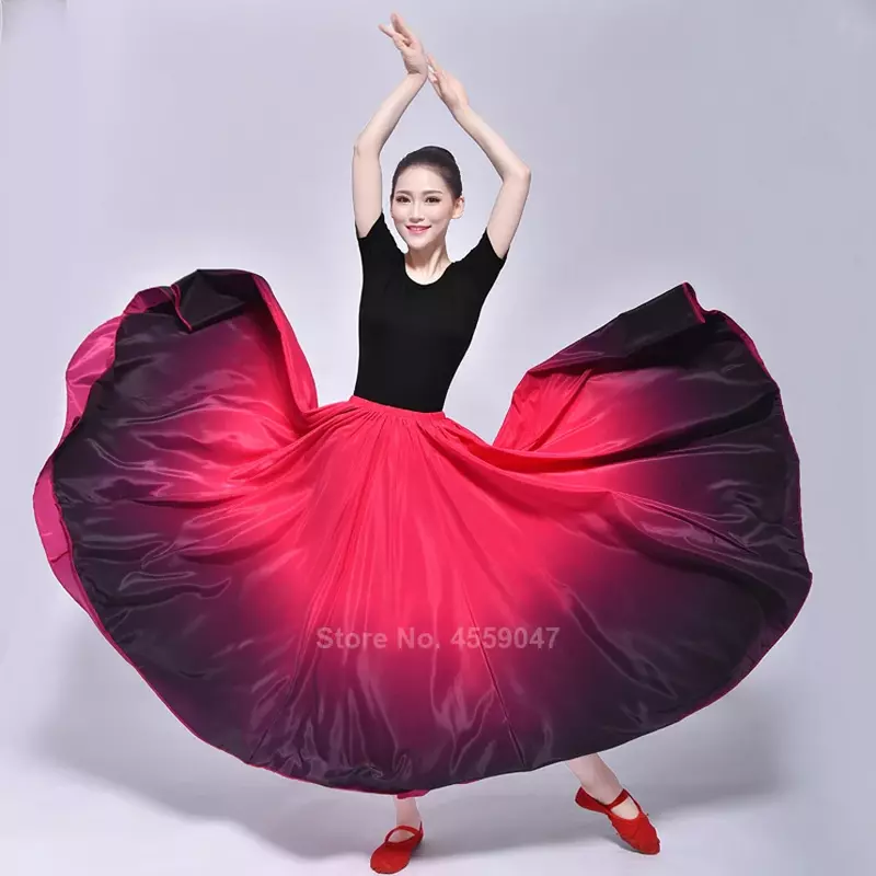 Spanish Flamenco Women Skirt Dance Practice Long Big Swing Gradient Color Performance Gypsy Lady Belly Skirt Dress