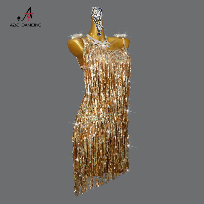 New Latin Dance Competition Costume Wear Fringe Dress Practice Clothing Sequins Sexy Plus Size Customization for Girls Line Suit